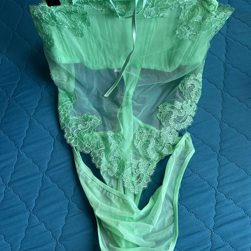Victoria's Secret Green Lace lingerie/ bodysuit Sheer Fabric